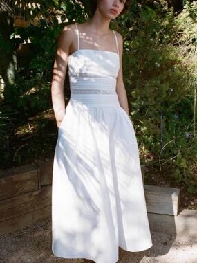 Zara White Embroidered Poplin Fit ‘n Flare Dress
